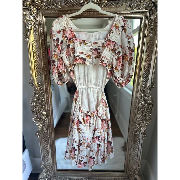 Sea Esme Ivory Floral Print Puff Sleeve Smocked Mini Dress XS - Picture 4 of 6